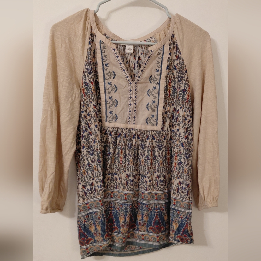 Vintage America Beige and Multicolor Blouse